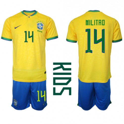 Fotbalové Dres Brazílie Eder Militao #14 Dětské Domácí MS 2022 Krátký Rukáv (+ trenýrky)